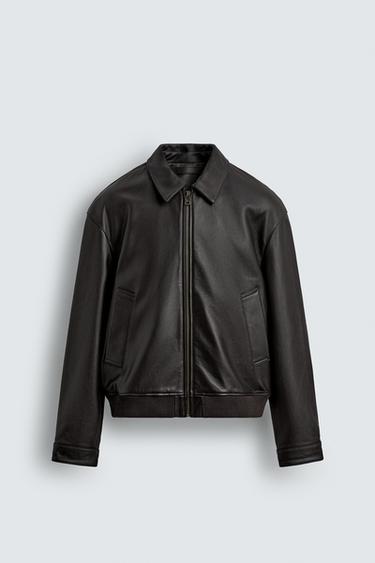 BLOUSON BOMBER EN CUIR AARON LEVINE X ZARA - Chocolat de Zara
