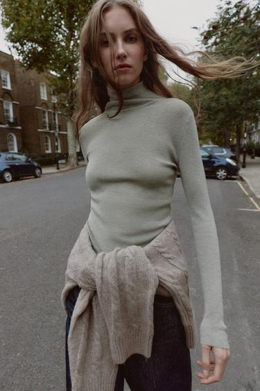 WOOL HIGH NECK JUMPER - Grey by Zara