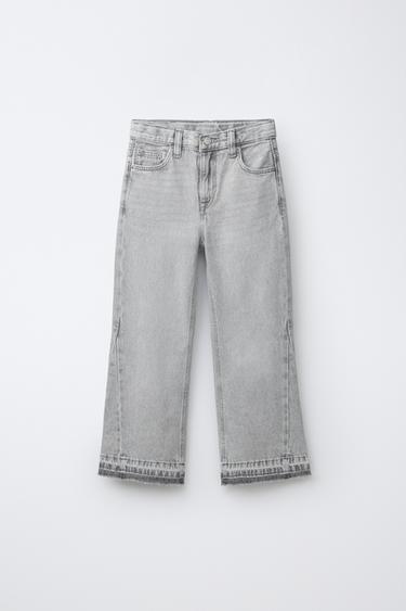 FLARE FIT JEANS WITH FRAYED HEM - Grey by Zara