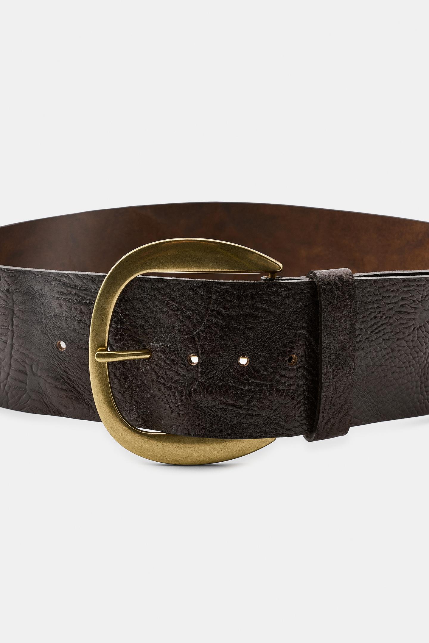 Женский ремень Zara 100% Leather Buckle Waist Belt, цвет: Шоколадный — фото 4