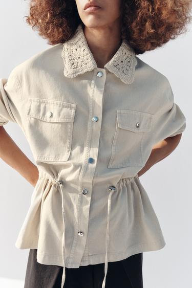 VESTE SAFARI COL EN CROCHET - Écru / Beige de Zara - Image 5