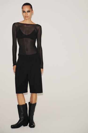 SEMI-SHEER T-SHIRT WITH DRAPED BACK - Black by Zara - Image 0