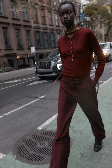 WOOL POLO SHIRT WITH POCKET - Burgundy by Zara