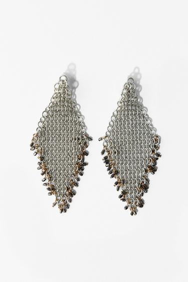 Zara METAL MESH CONTRAST EARRINGS - Silver