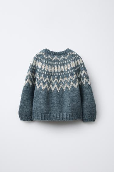 PULL EN MAILLE JACQUARD BRILLANT - Bleu canard de Zara - Image 1