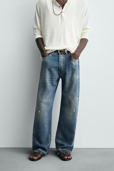 LOOSE FIT SPLATTER JEANS - Light blue by Zara