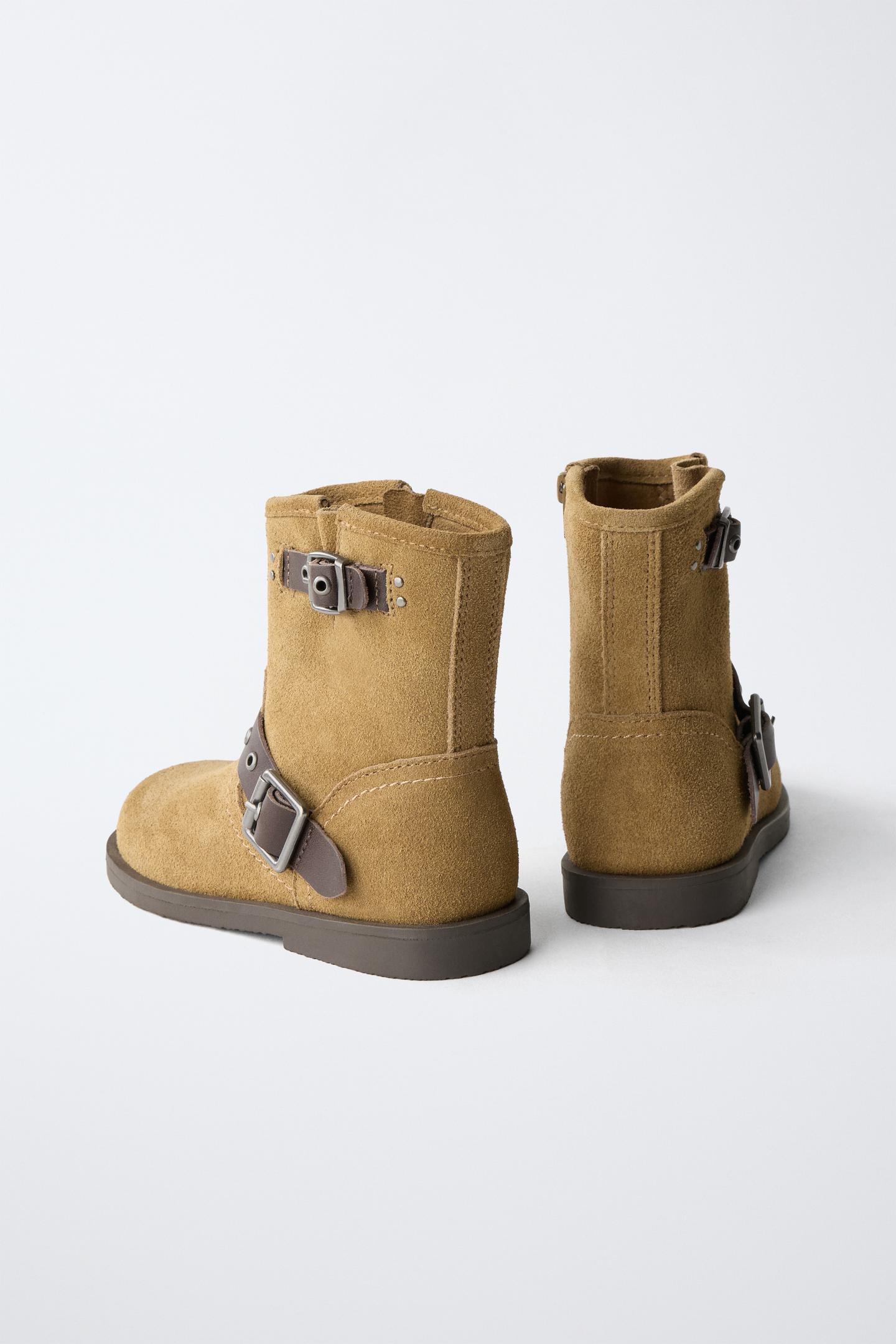 Детские ботинки Zara Leather Double-Buckle Ankle, цвет: Коричневый — фото 6