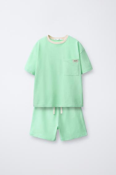 AGES 6-14 / PLAIN POCKET PYJAMAS - Green by Zara