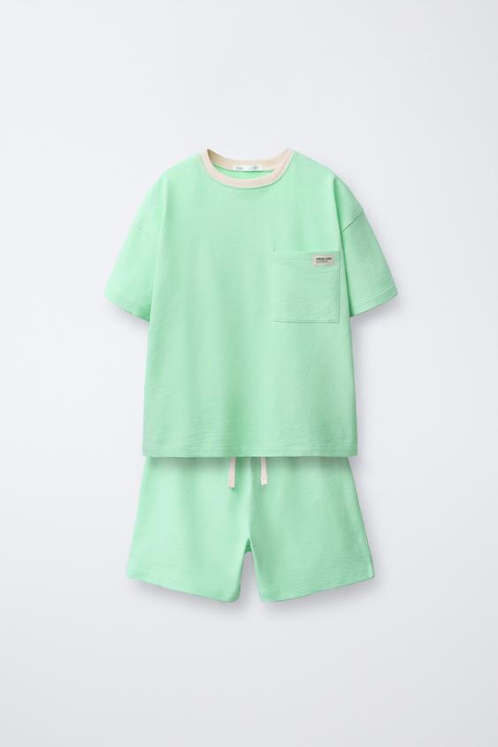 6-14 ANOS/ PIJAMA LISO COM BOLSO - Verde da Zara - Imagem 0