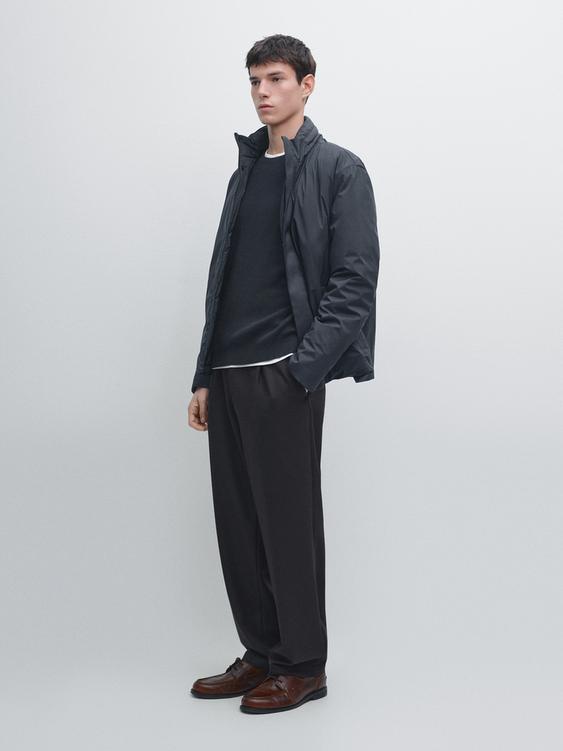 Relaxed fit darted wool blend trousers