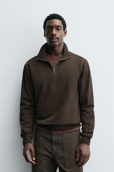 BASIC QUARTER-ZIP SWEATSHIRT - Brown by Zara