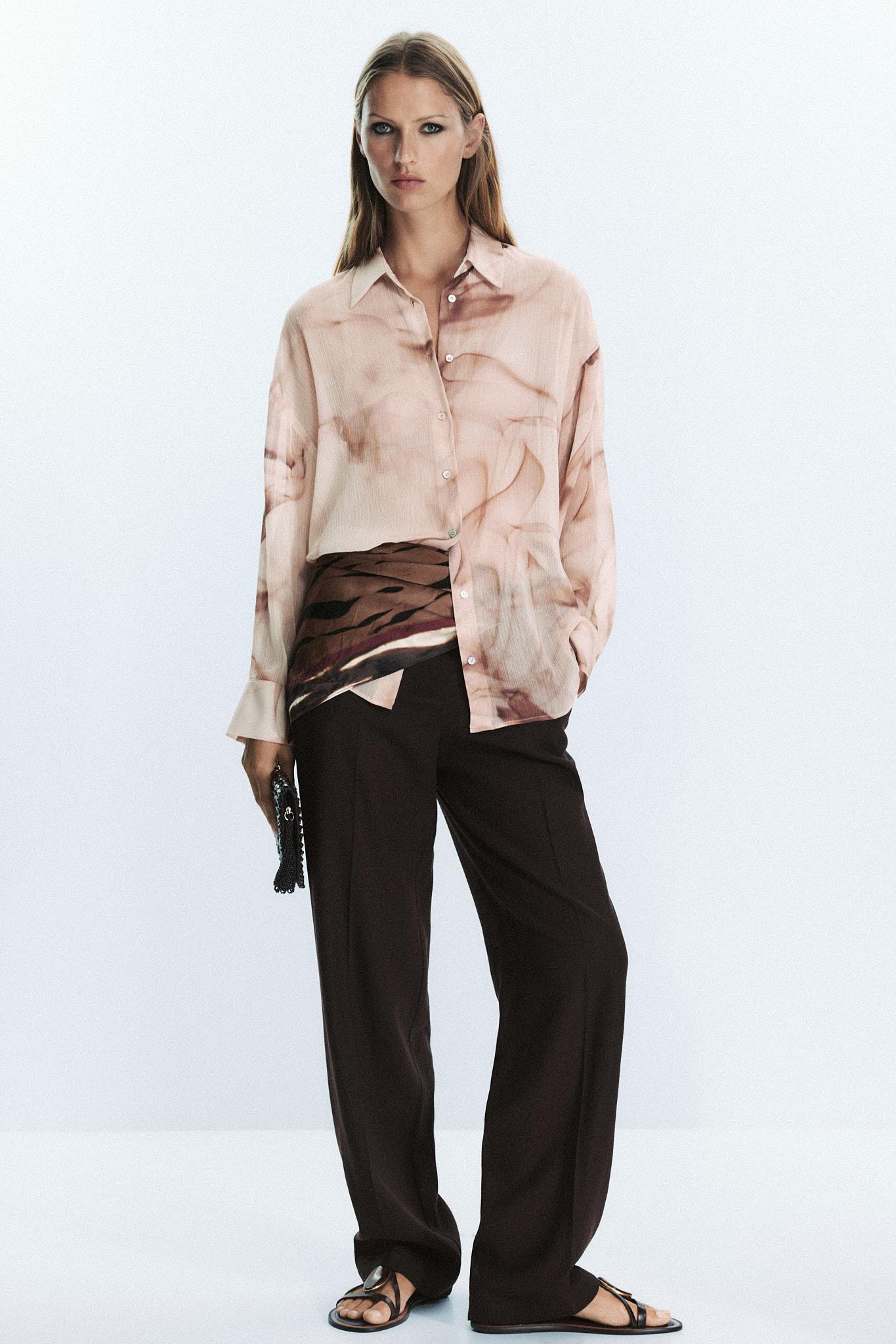 ZARA TIE-DYE PRINT COTTON GAUZE BLOUSE