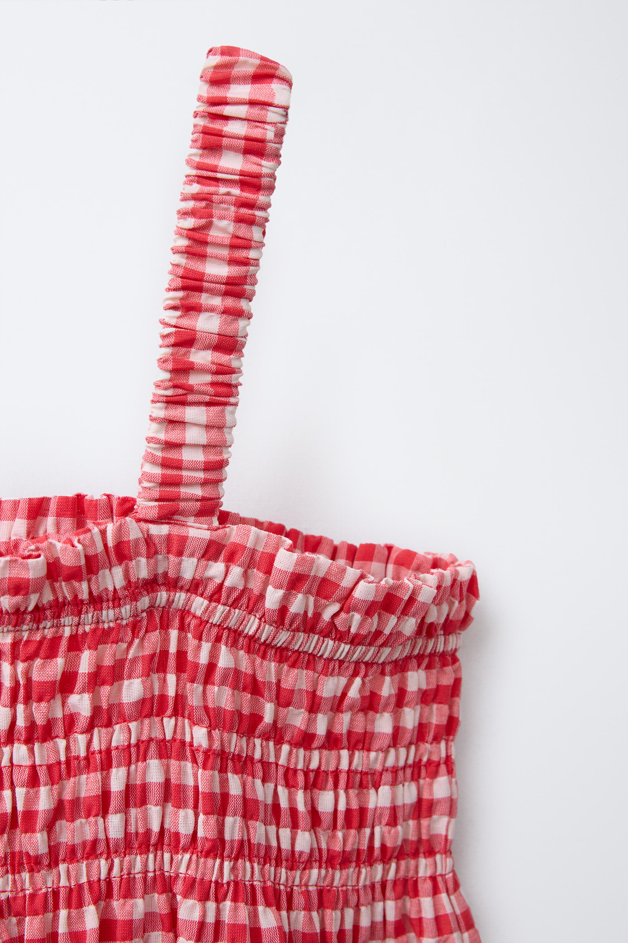 VESTIDO CUADROS VICHY Rojo Blanco ZARA Chile - Main Image