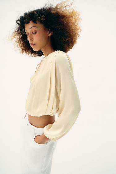 BLOUSE SATINÉE EFFET BALLON - Blanc cassé de Zara - Image 2