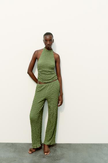 TOP HALTER À TEXTURE - Vert de Zara - Image 0