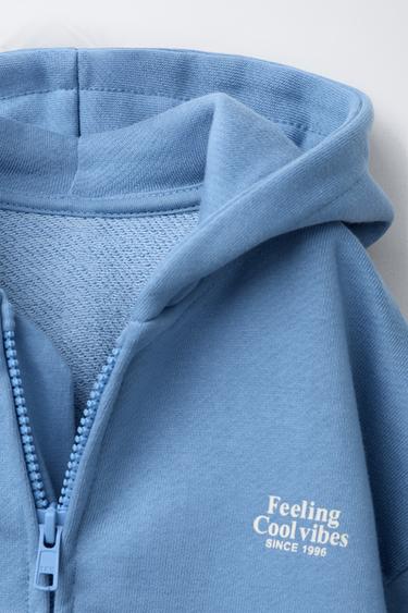 HOODIE WITH SLOGAN PRINT - Light blue by Zara - Image 2