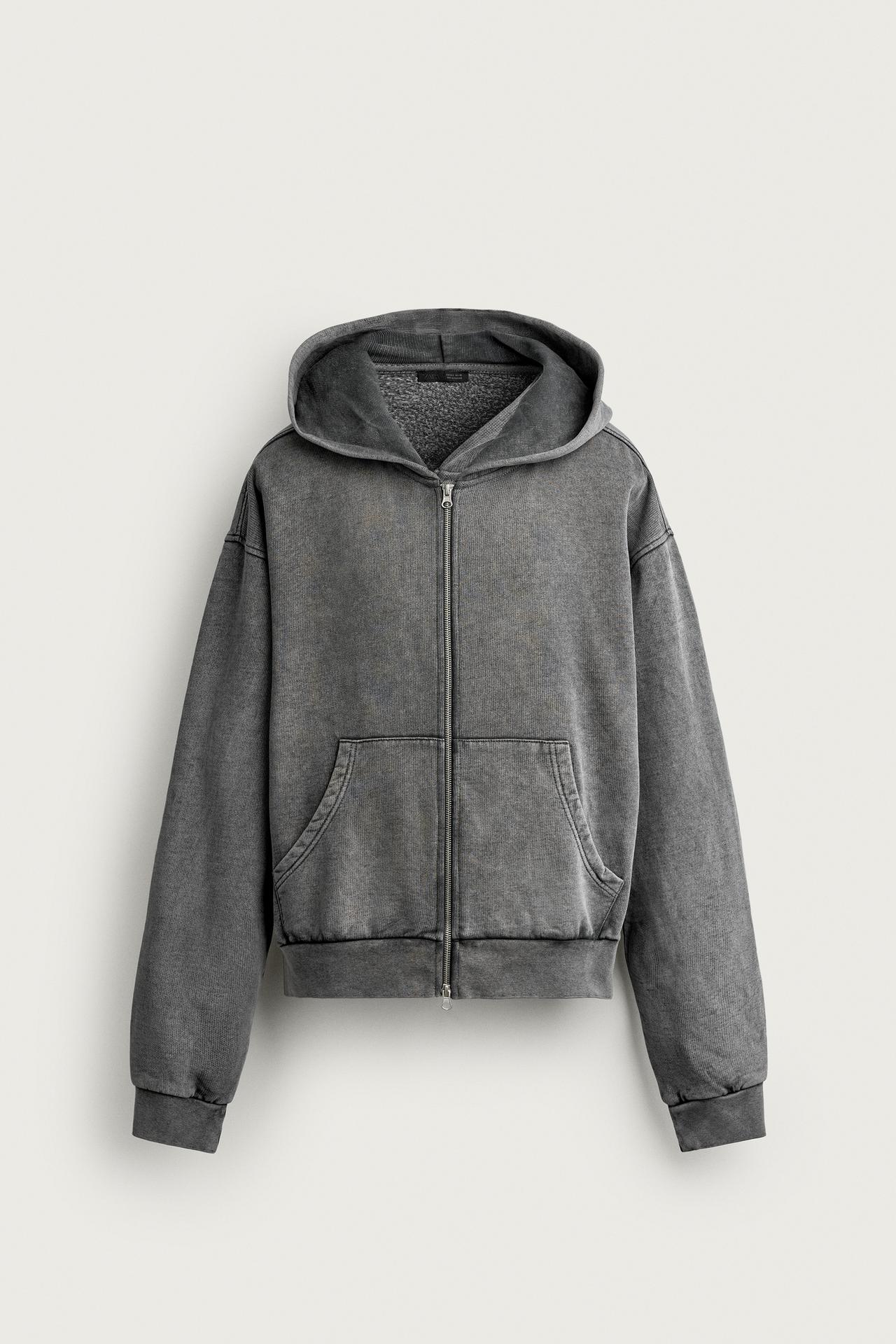 BASIC BOXY-FIT ZIP-UP HOODIE — Grayish