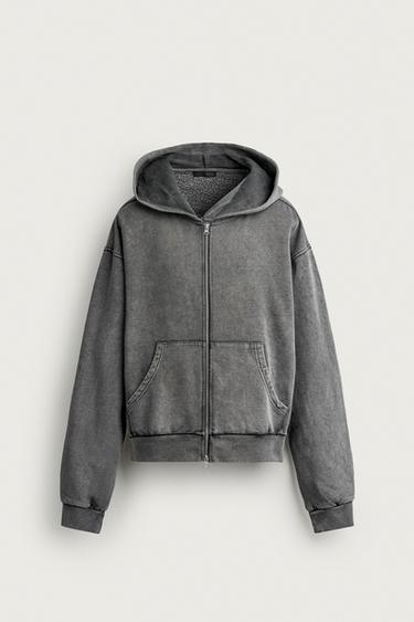 BASIC BOXY-FIT ZIP-UP HOODIE — Grayish 1