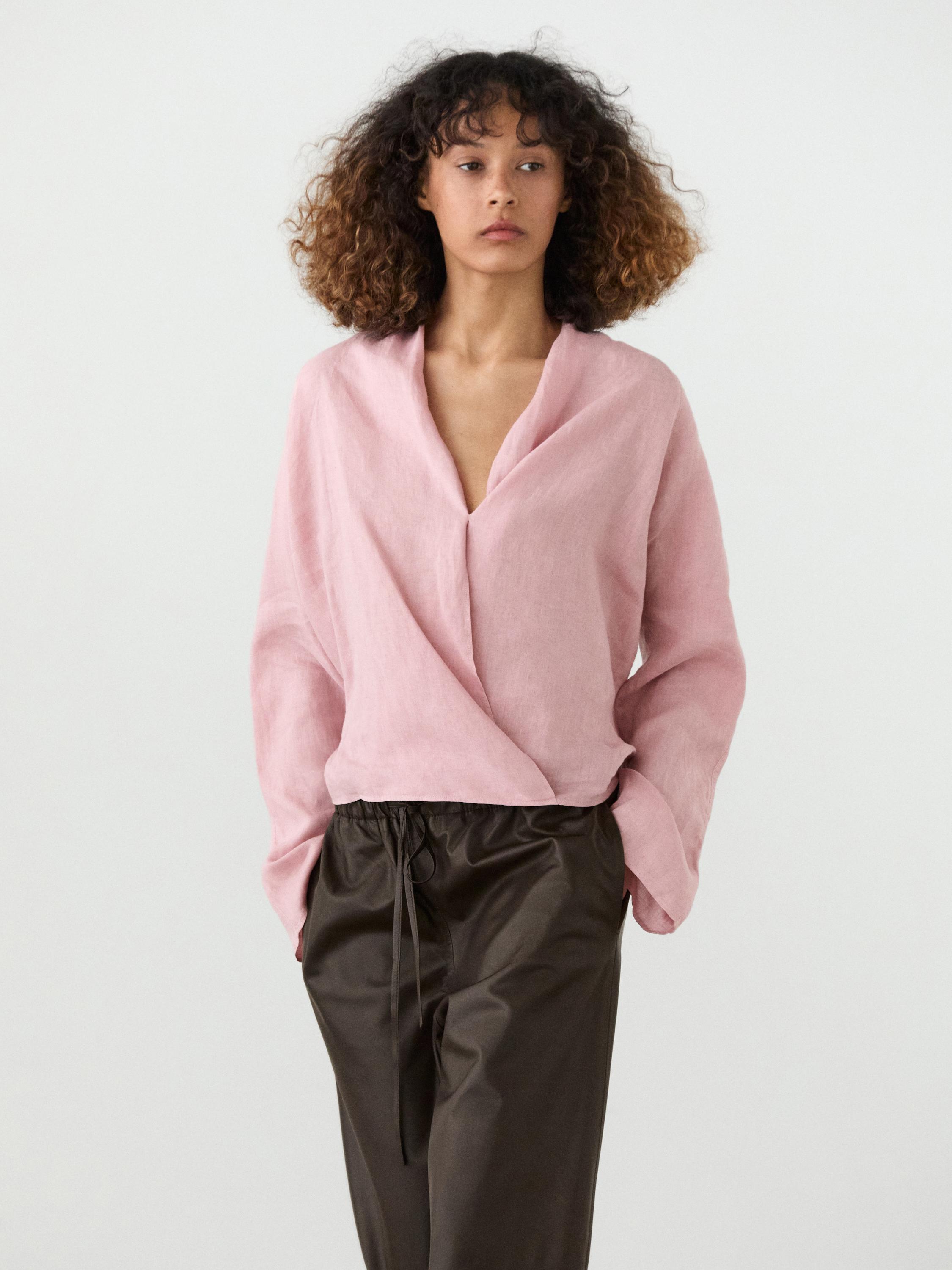 Blouse fluide croisée ample en lin