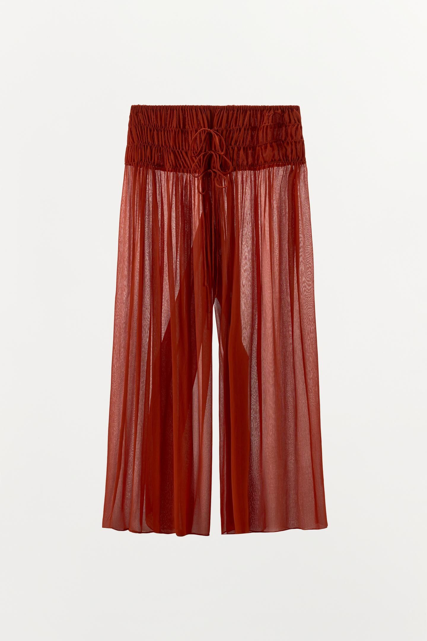 Женские брюки Zara Georgette Ruched, цвет: Коралловый красный — фото 4