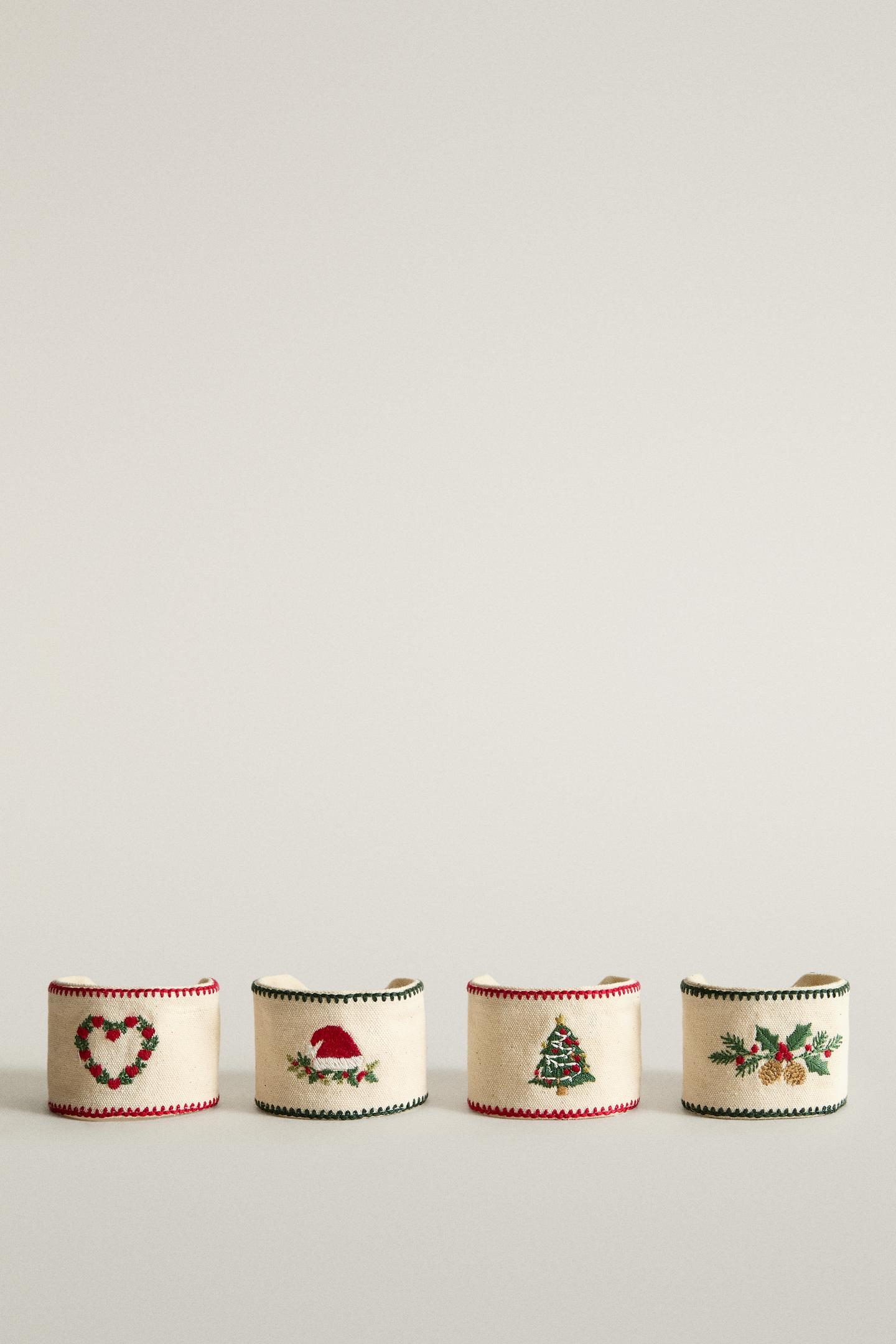 Женские аксессуары Zara SET OF Cotton Christmas Napkin Holders (Set OF 4), цвет: Экрю — фото 1