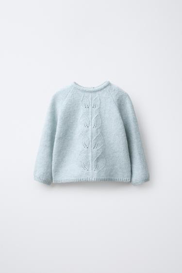 TRICOT TRUI MET BLAADJES - Zeeblauw van Zara