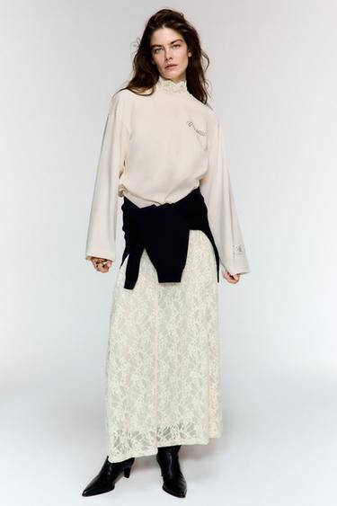 VESTIDO LARGO ENCAJE - Crudo de Zara