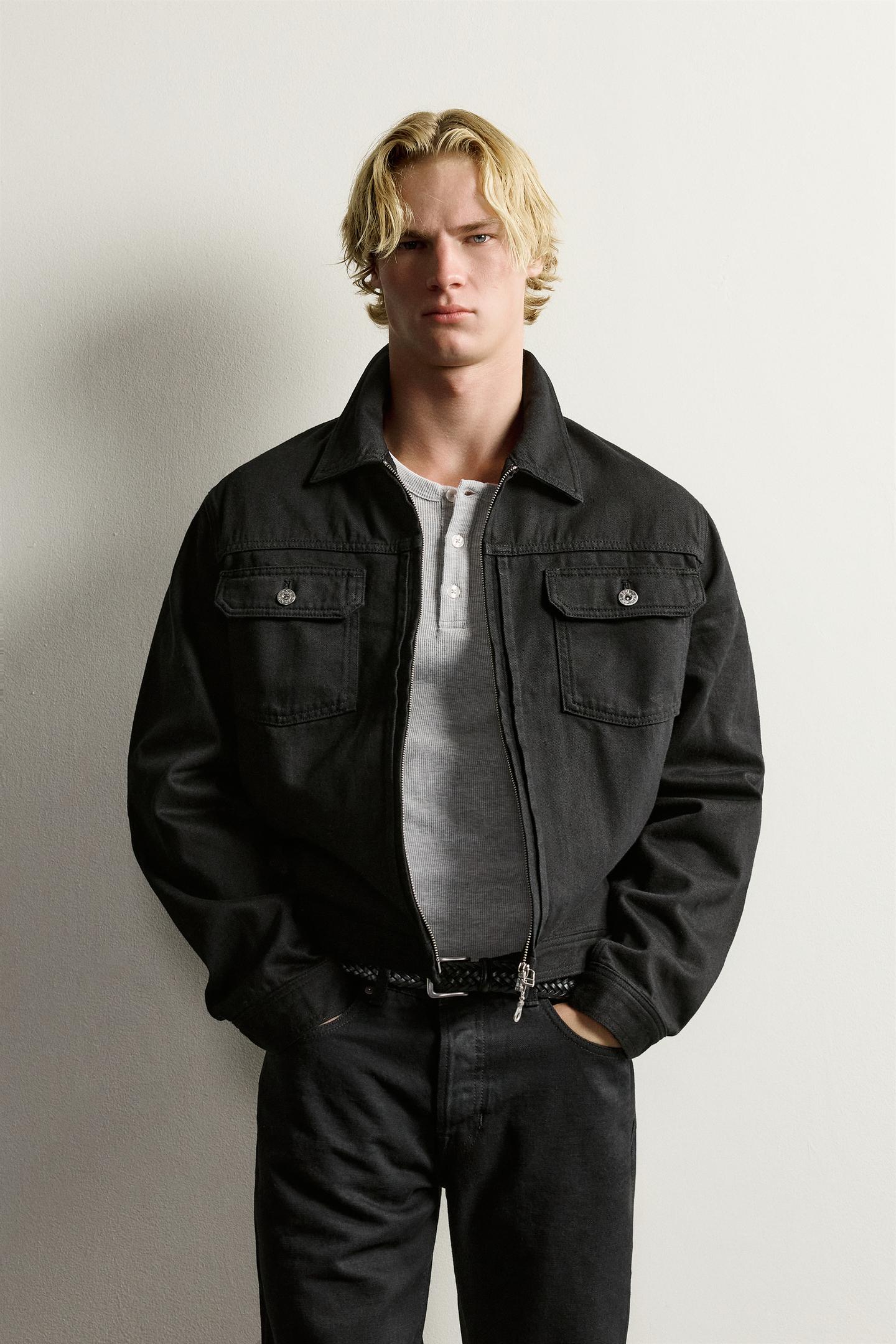 Мужская куртка Zara Denim Zip Jacket with Tab, цвет: Чёрный — фото 2