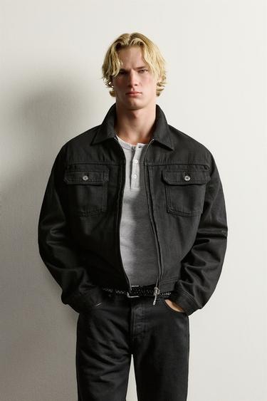 DENIM ZIP JACKET WITH TAB — Black 1