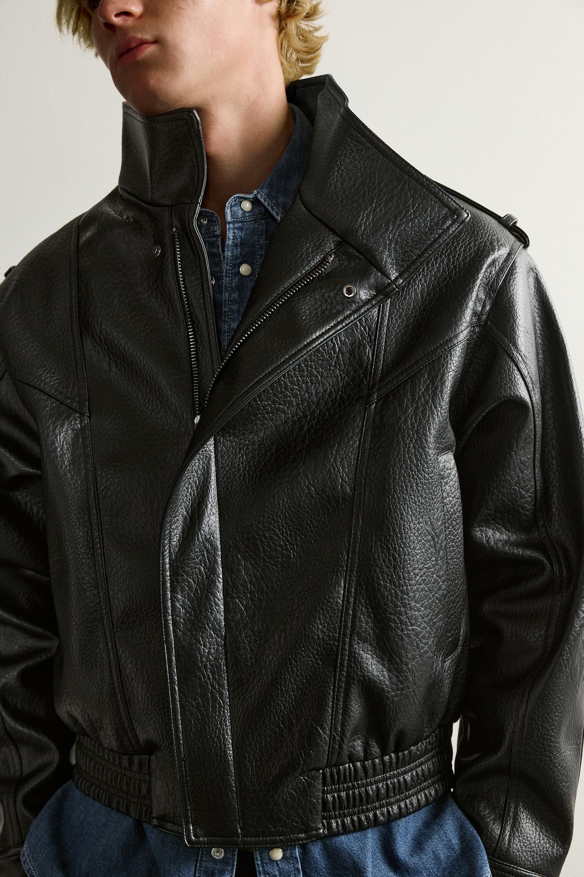 RELAXED FIT FAUX LEATHER BIKER JACKET