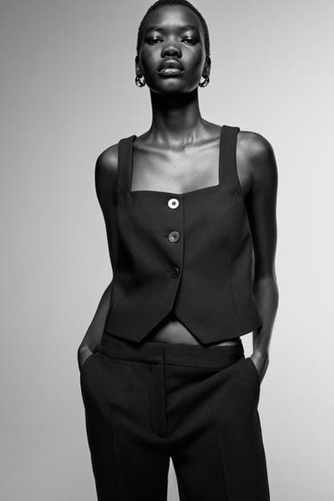 Zara STRAIGHT NECK VEST - Black