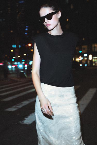 ZW COLLECTION SEQUIN MIDI SKIRT - Oyster-white by Zara - Image 4