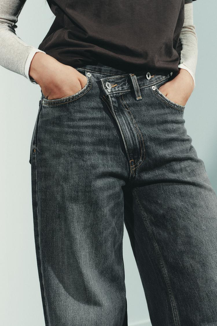 TRF HIGH WAIST CROSSOVER WAIST WIDE LEG JEANS