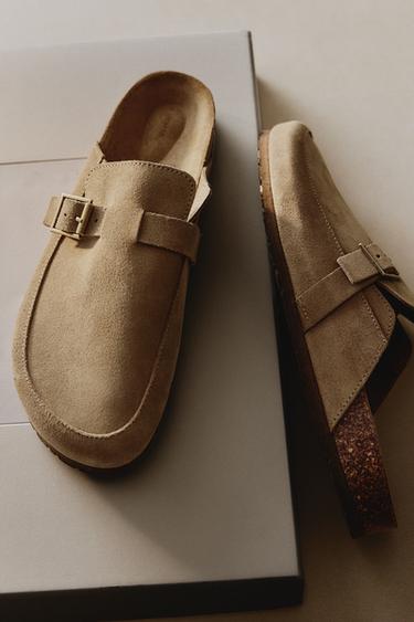 LEATHER CLOGS WITH BUCKLES - Brown by Zara