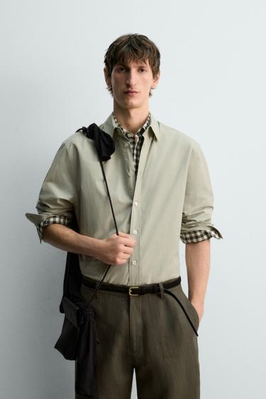 Zara LIMITED EDITION REGULAR FIT POPLIN SHIRT - Washed green