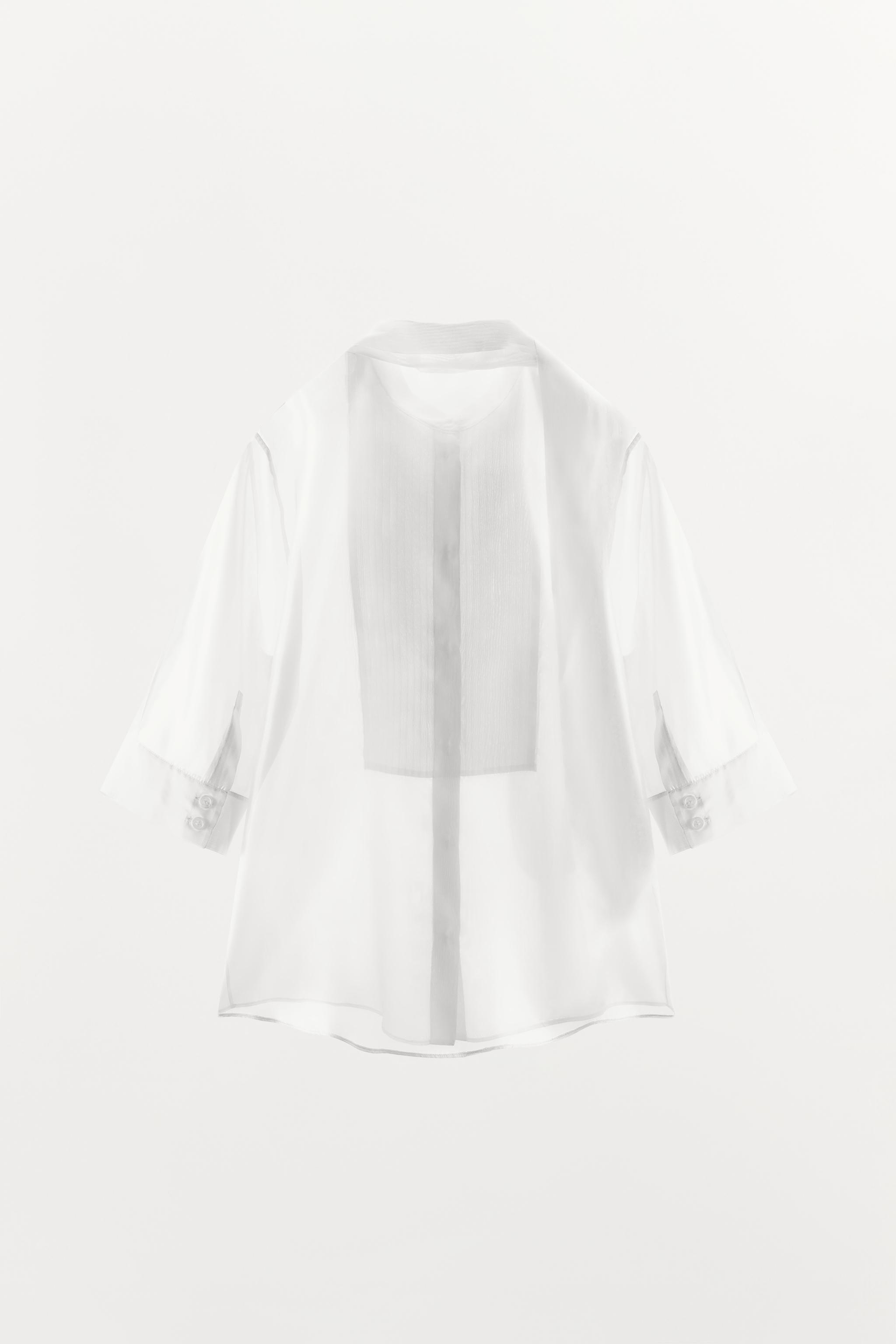 Женские рубашки Zara ZW COLLECTION SHORT SLEEVE TIE SHIRT — фото 7