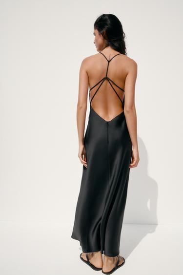 SATIN MIDI DRESS WITH CROSS STRAPS - Black by Zara - Image 5