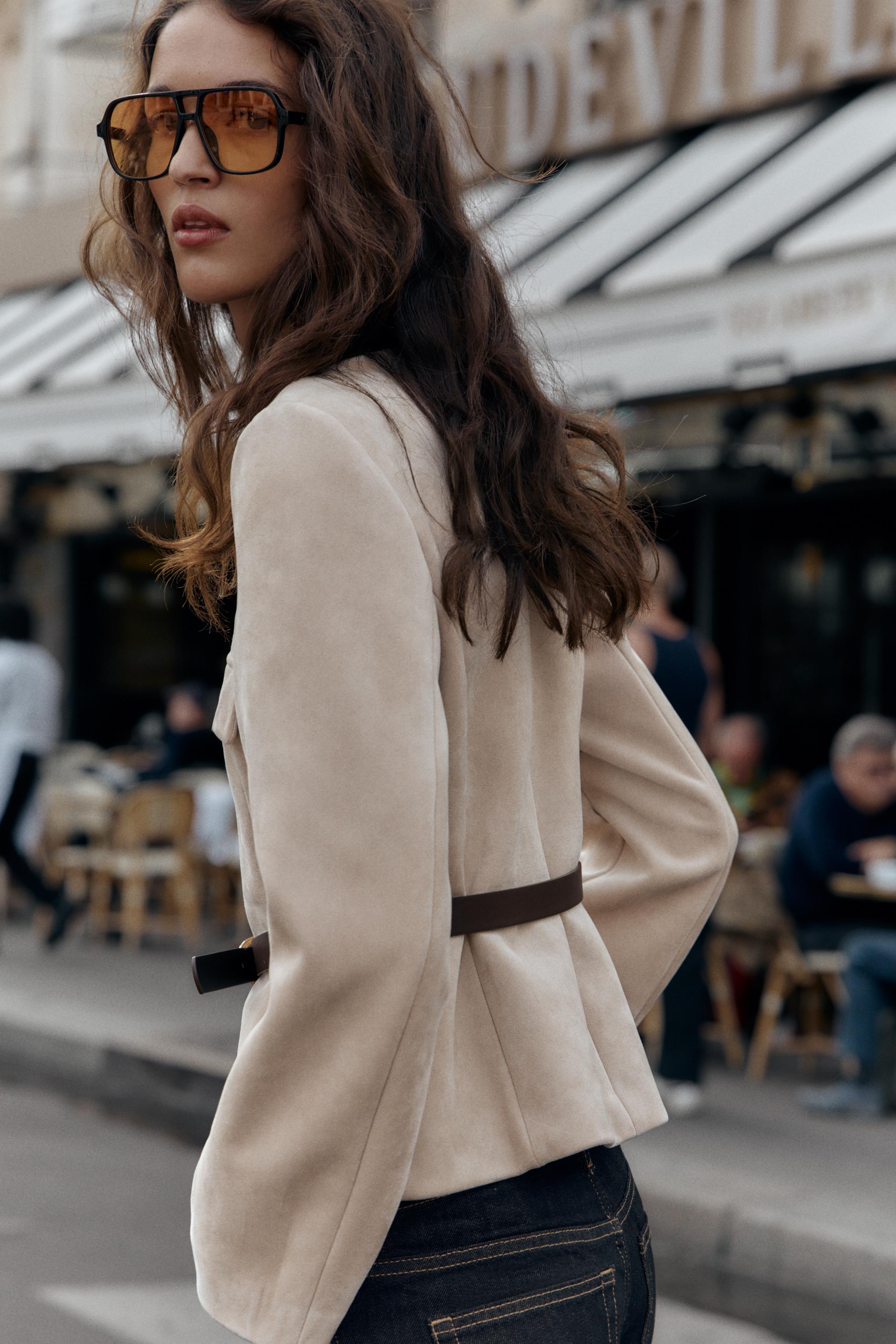 FAUX SUEDE BELTED BLAZER