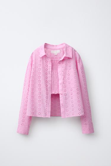 PACK SHIRT WITH SCHIFFLI TOP - Fuchsia by Zara
