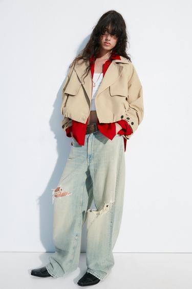 Zara SHORT BUBBLE-HEM TRENCH COAT - Straw