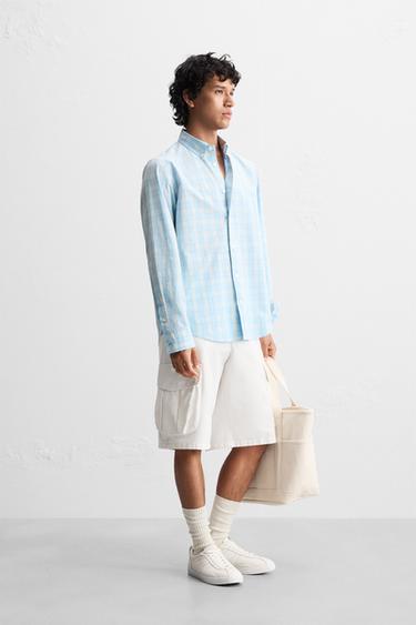 CHEMISE REGULAR FIT À CARREAUX - Bleu chiné de Zara - Image 3