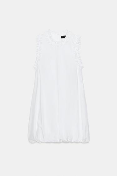 POPLIN RUFFLED DRESS - White by Zara - Image 4