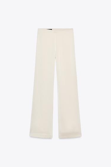 HIGH-WAIST SATIN TROUSERS - Grey / Beige by Zara