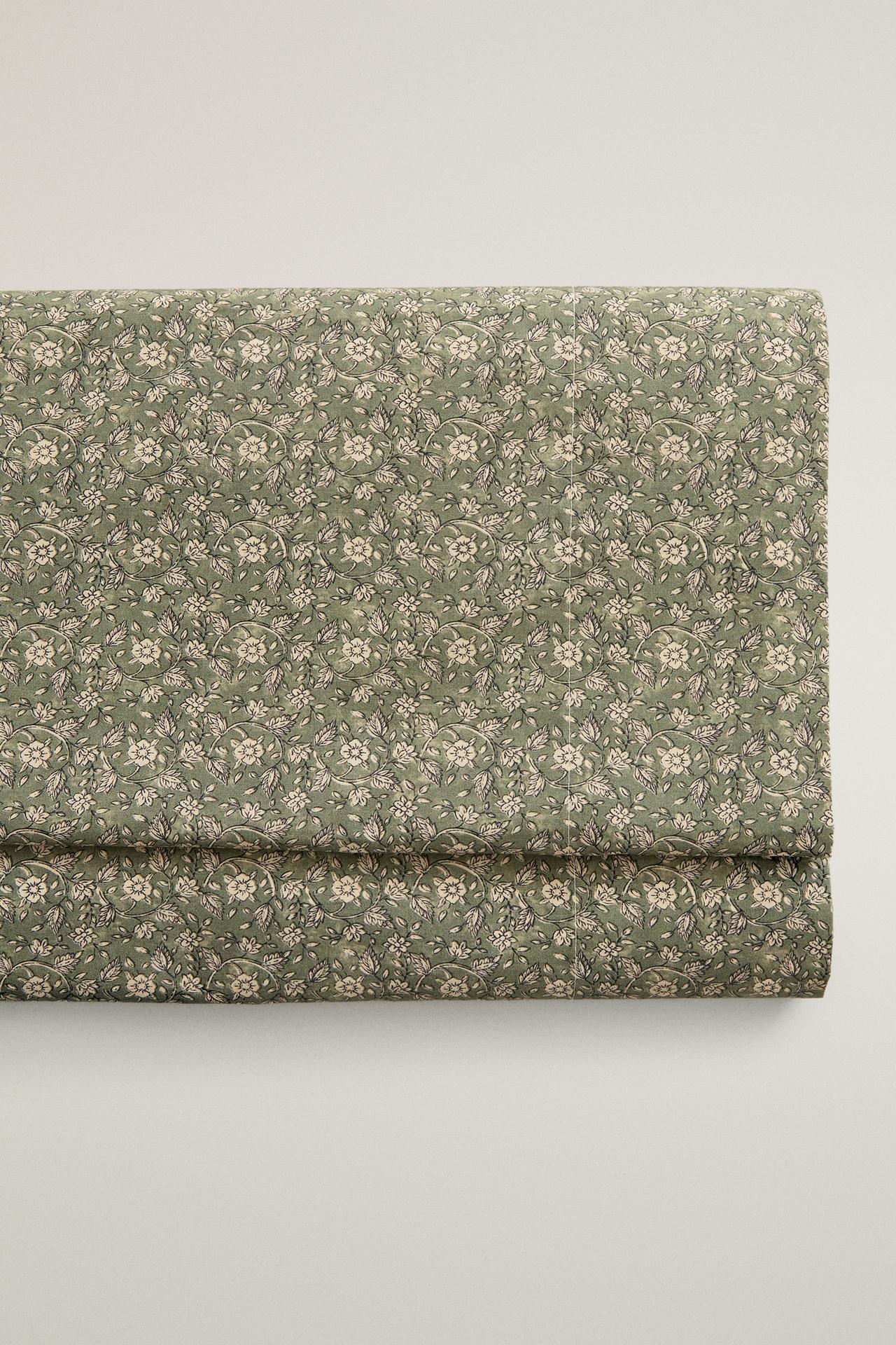 FLORAL PERCALE FLAT SHEET (200 THREAD COUNT) — Green