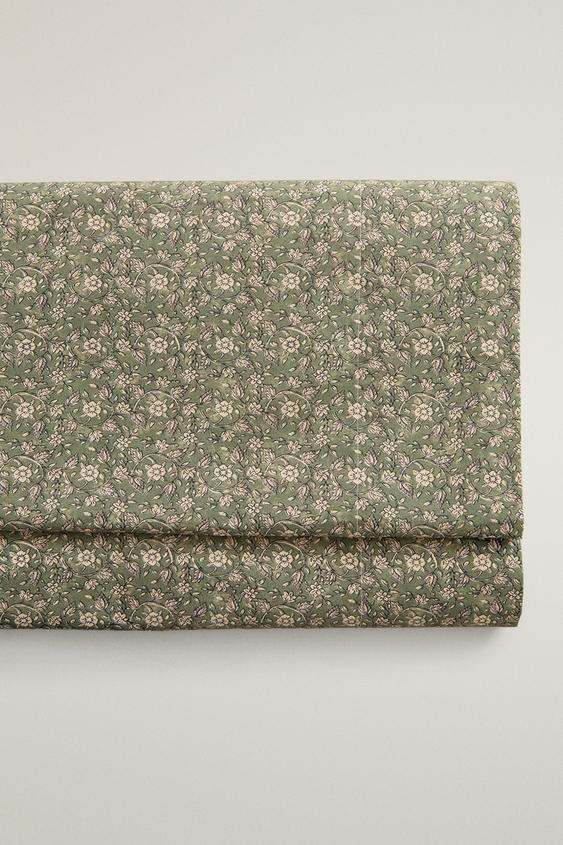 FLORAL PERCALE FLAT SHEET (200 THREAD COUNT) - Green by Zara - Image 0