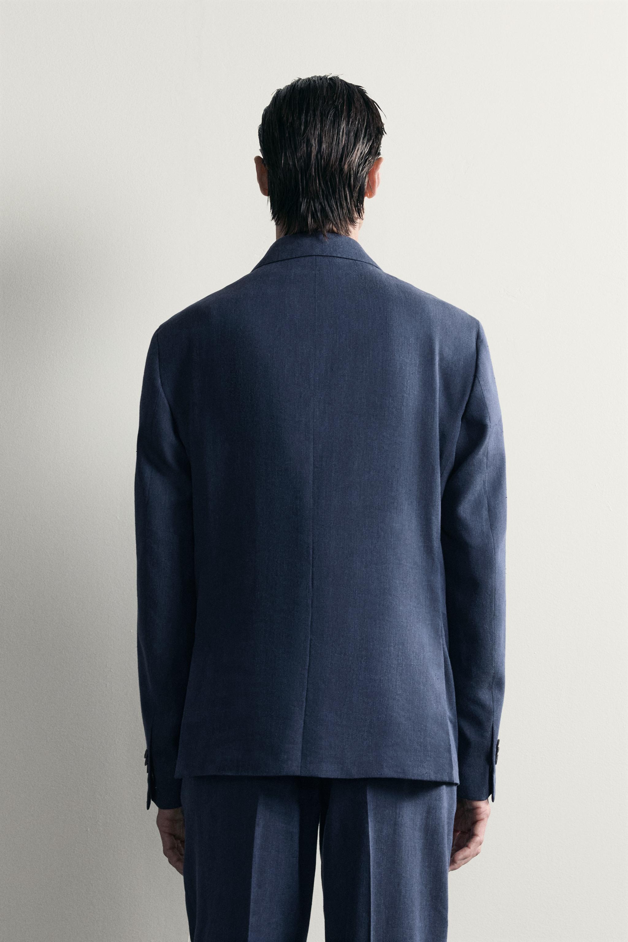 リネン＆ウール レギュラーフィットスーツブレザー - ブルー | ZARA
