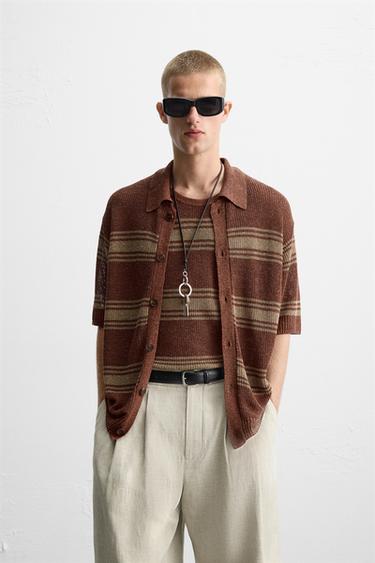 LINEN/VISCOSE KNIT SHIRT - Brown by Zara