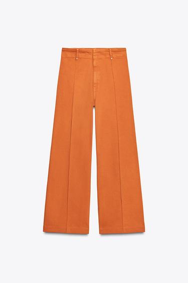 Zara ZW COLLECTION TAILORED WIDE LEG HIGH RISE JEANS - Orange