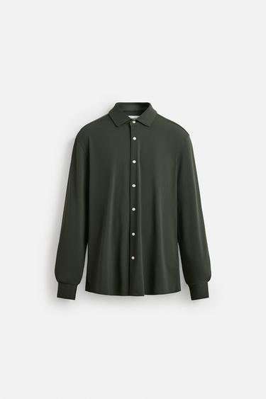 РУБАШКА ИЗ ЭЛАСТИЧНОЙ РЕЛЬЕФНОЙ ТКАНИ — БУТЫЛОЧНО-ЗЕЛЕНЫЙ от Zara