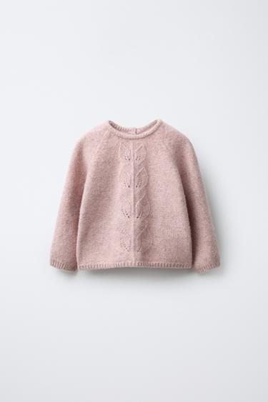 TRICOT TRUI MET BLAADJES - Lichtroze van Zara